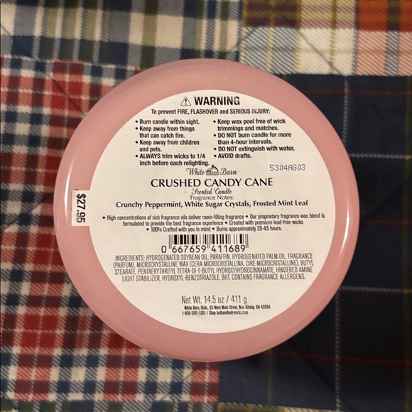 White Barn Pink Crushed Candy Cane Candle with Silver Lid - Picture 4 of 5